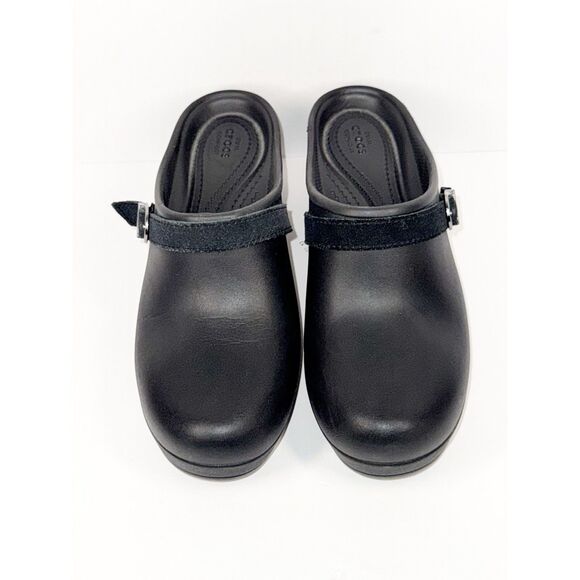 Crocs Dual Comfort Sarah Chunky Heel Mule Clog Black Strap Buckle SlipOn Women 8 - Picture 4 of 15